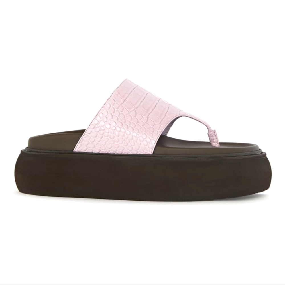 NEW THE ATTICO Selene Chunky Croc Pink Leather Thong Platform Sandals sz 38